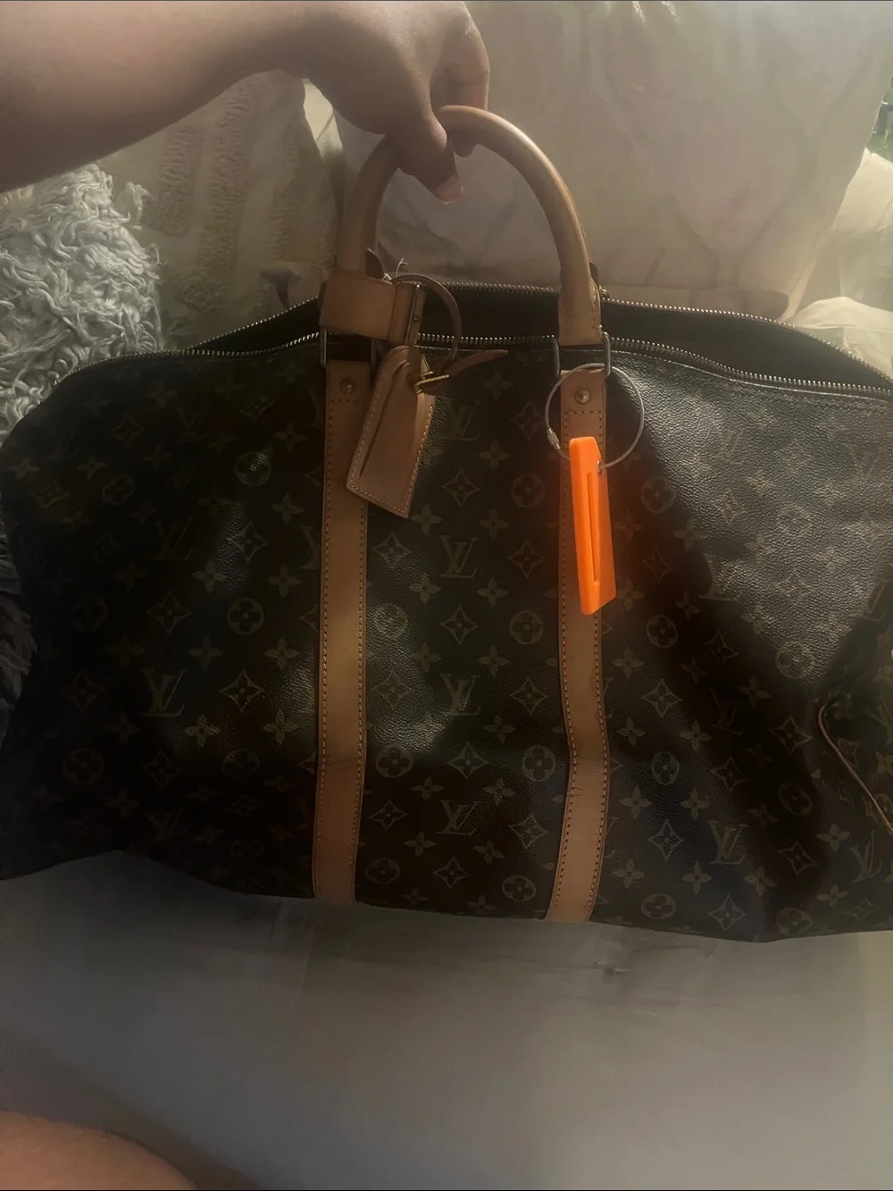 Authentic Louis Vuitton Monogram Travel Holdall in Brown and Tan
